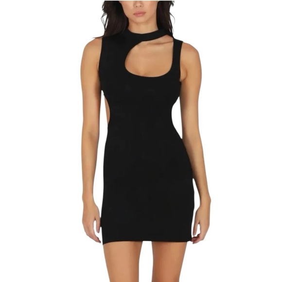 OW Collection Jen Dress Black Caviar Cut Out Mini Stretch Dress Large - Picture 14 of 14